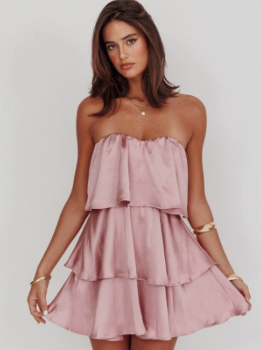 Selfie Leslie Behati Tiered Layer Strapless Dress in Dusty Rose XL-MSRP $100